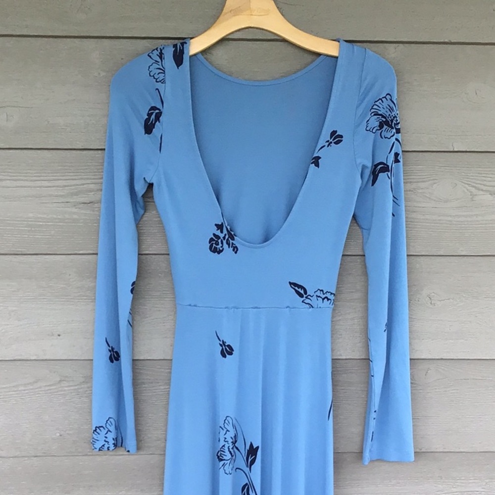 Free People Sky Blue Floral Side-Ruched Long Sleeve Maxi Dress XS - Picture 4 of 5